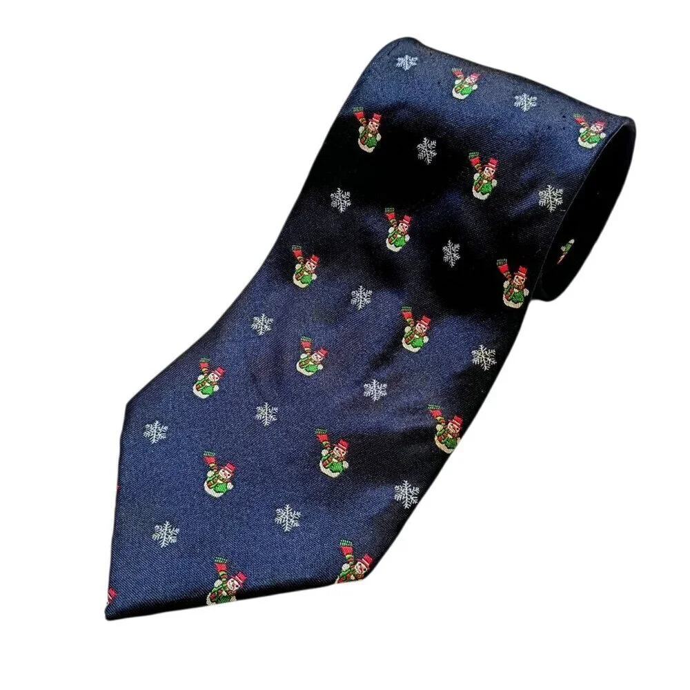 IZOD 100% Silk Tie Men’s Blue Snowman Snowflake Holiday Christmas Neckwear